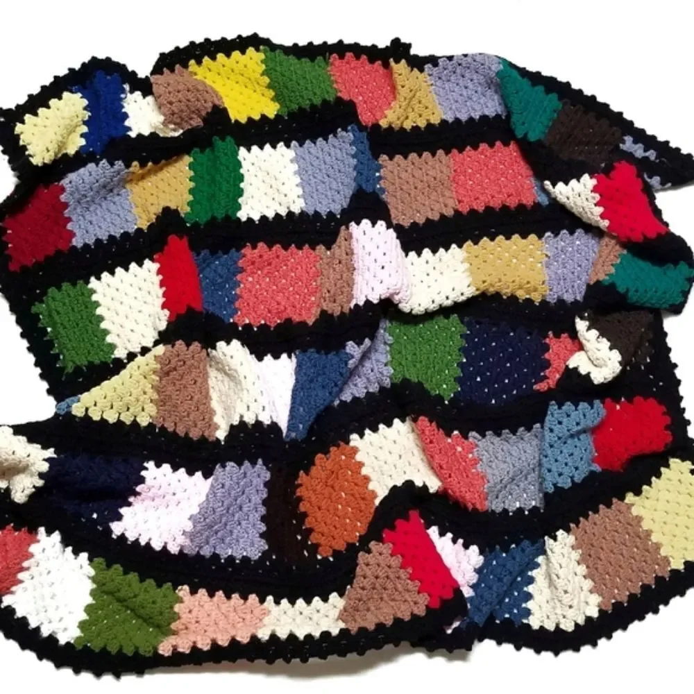 VINTAGE Multicolor Granny Square Crochet Afghan